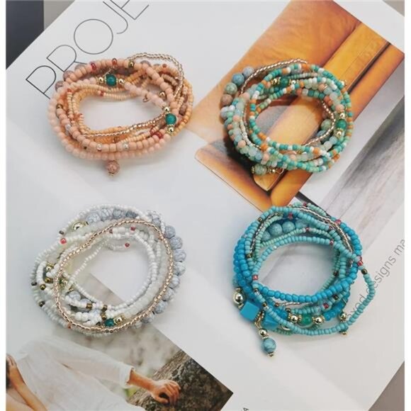 Bohemian Bracelets Set Women Stackable Bead Bracelets Multi Layered Jewelry - Picture 6 of 7